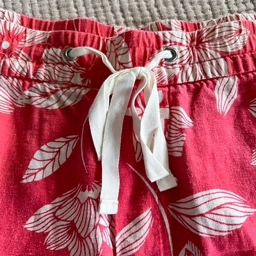 Gap Women XXL‎ Red Orange Floral Linen Blend Pull On Shorts Tropical Summer - Picture 2 of 9